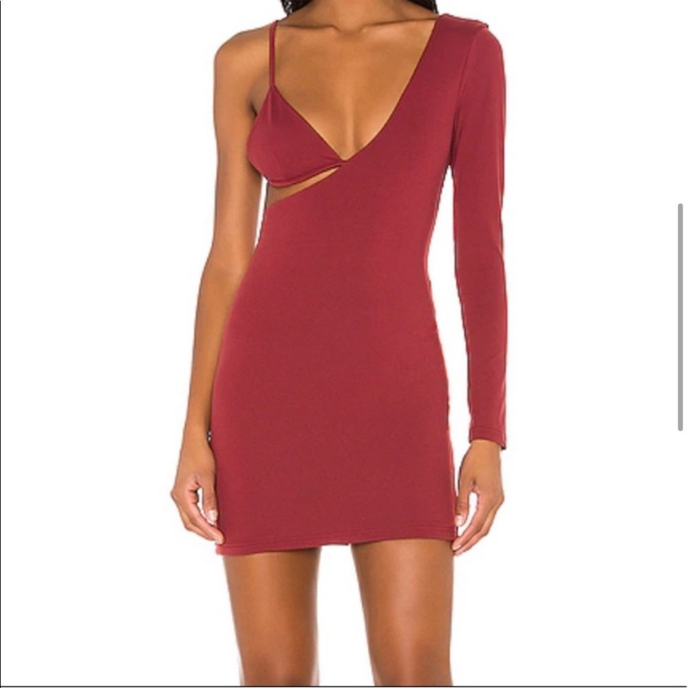 Superdown Tatiana Asymmetric Bodycon Dress in Wine